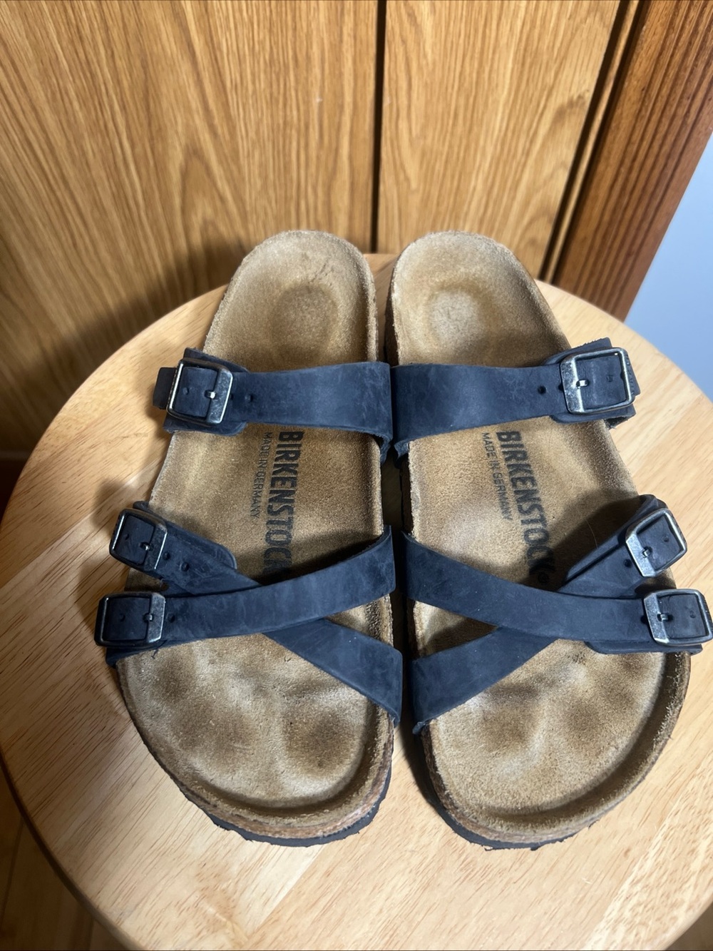 Birkenstock Black Suede Crisscross Buckle Sandals
